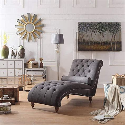 Luxurious Indoor Chaise Lounge Chair with Nailhead Trim and Accent Toss ...