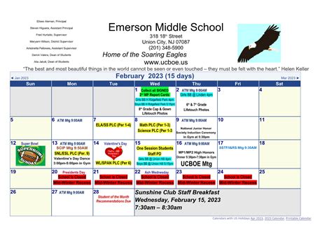 February Calendar | Emerson Middle School