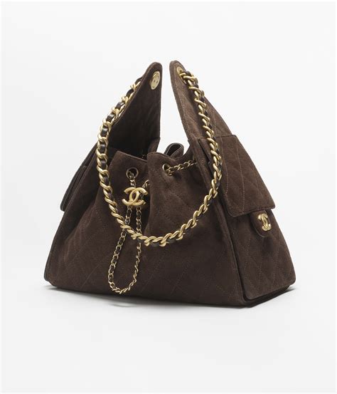Chanel 25 small handbag, Suede calfskin & gold metal, dark brown ...
