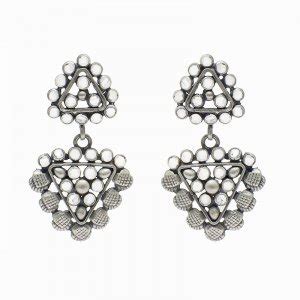 925 Oxidized Silver Mannj Collections Polki Ear Drop For Girls - Silver ...
