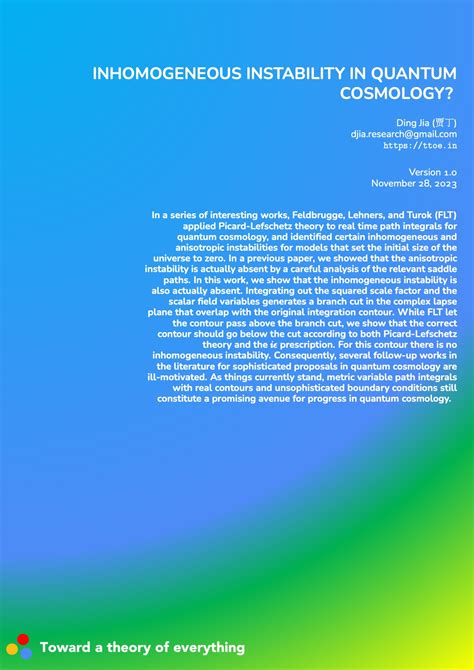 Inhomogeneous instability in quantum cosmology? | Toward a Theory of ...