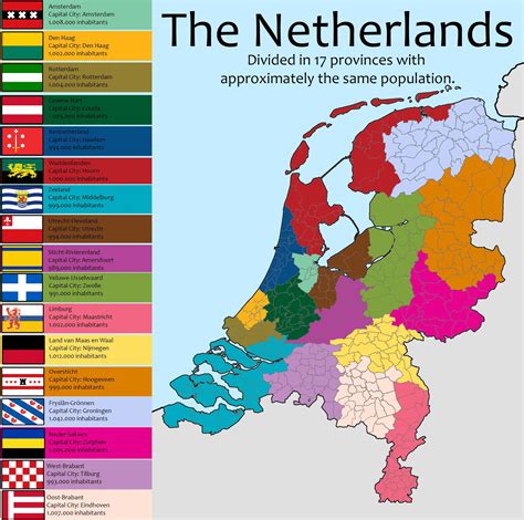 The Netherlands, divided in 17 provinces with approximately the same population [OC] [2893 x ...
