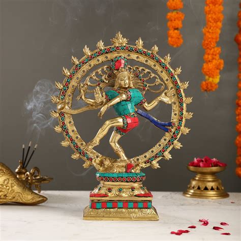 Buy Brass Nataraja Statue - 13 Inch, meenakari - Budhshiv.com