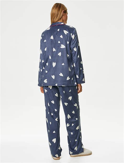 Buy Fleece Heart Print Pyjama Set at Marks & Spencer