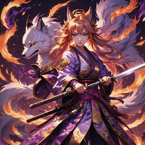 Surreal Anime Samurai Kitsune Girl Wields Elegant ... - AI Art