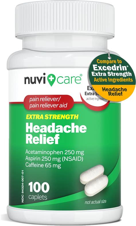 Amazon.com: NUVICARE Headache Relief with Acetaminophen 250 mg, Aspirin (NSAID) 250 mg, Caffeine ...