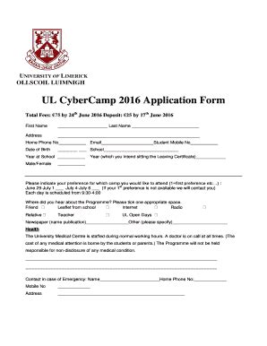 Fillable Online csis ul UL CyberCamp 2016 Application Form - csis.ul.ie ...