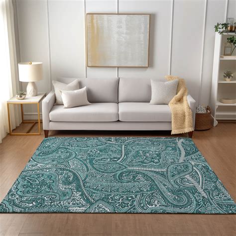 Addison Rugs Chantille Indoor/Outdoor Traditional Paisley Teal Washable ...