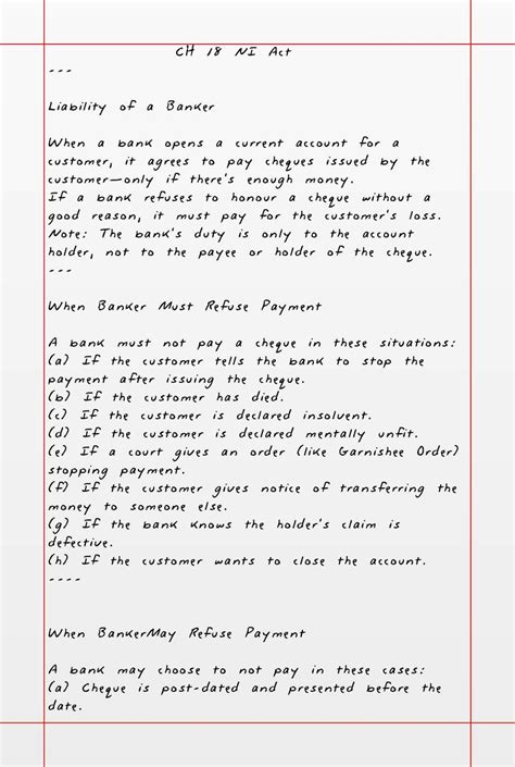 CH 18 NI Act: Banker Liability and Payment Refusal Guidelines - Studocu