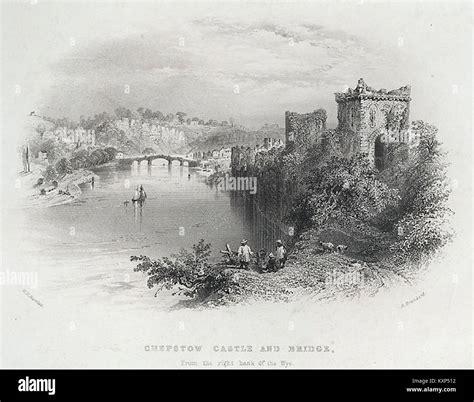 Chepstow castle & bridge, from the right bank of the Wye Stock Photo ...