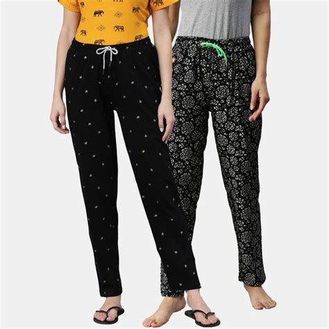 Buy Kryptic Women Printed Pure Cotton Lounge Pants (Pack of 2) Online