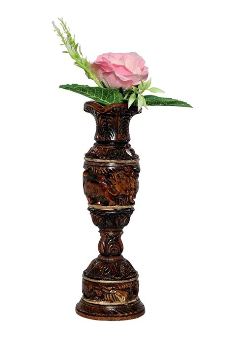 Buy The Art Store Wooden Handcrafted Flower Vase Shikar Design Pot ...