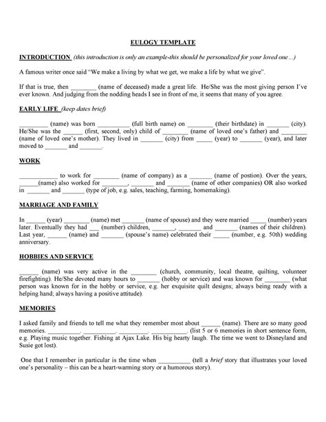50 Best Eulogy Templates (For Relatives or Friends) ᐅ TemplateLab