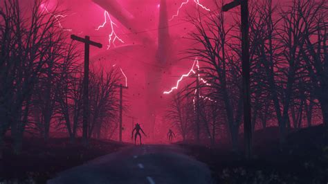 Download Red Scary Stranger Things Forest Wallpaper | Wallpapers.com
