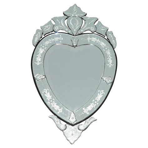 STUNNING ANTIQUE CIRCA 1910 VENETIAN ETCHED GLASS HEART SHAPED WALL ...