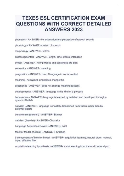 TEXES ESL CERTIFICATION EXAM QUESTIONS WITH CORRECT DETAILED ANSWERS ...