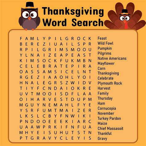Thanksgiving Printables Word Search