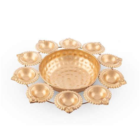 Buy La Grace Brass Urli Bowl with Diyas for Home Decor, Flower ...