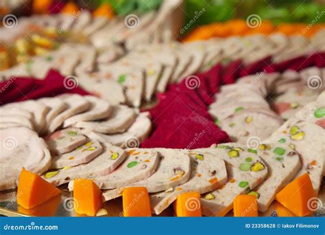 Cold Cuts Meat on Banquet Table Stock Photo - Image of buffet, dish ...