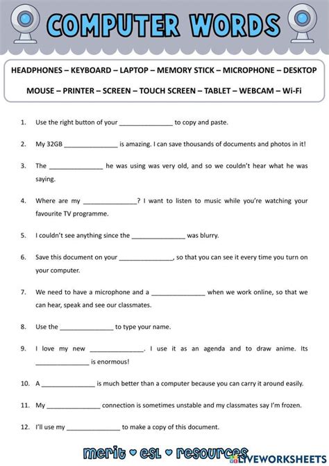Computer Vocabulary Worksheet 的图像结果