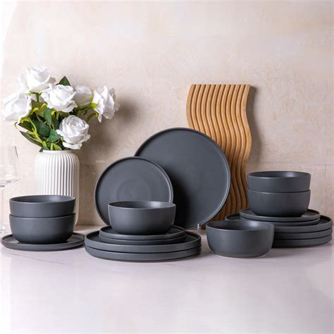 Amazon.com | LERATIO Ceramic Dinnerware Sets of 6, High Edge Stoneware ...
