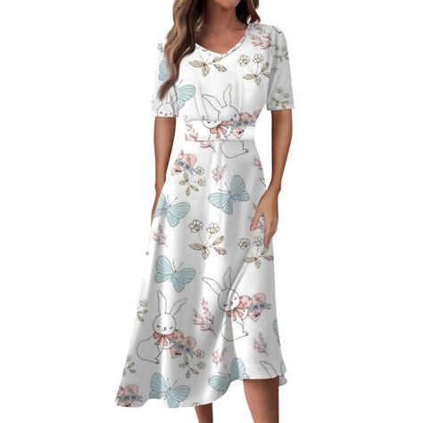 LTTVQM Easter Dresses for Women 2025 Bunny Egg Print Cute Sundress ...