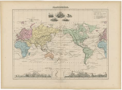 Antique Map of the World on Mercator’s Projection by Migeon (1880)