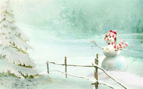 Download Christmas Snowman Trees Covered In Snow Wallpaper | Wallpapers.com