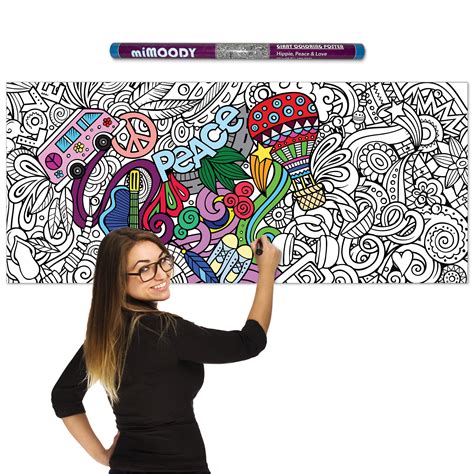 Buy miMOODY - Giant Coloring Poster - Hippie, Peace & Love | Rolled ...