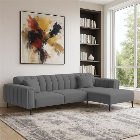 Damian RHS 4 Seater L Shape Sofa Set for Living Room (Dark Grey Colour