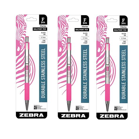 Zebra F-301 Stainless Steel Retractable Ballpoint Pen, 0.7mm, BCA Pink ...