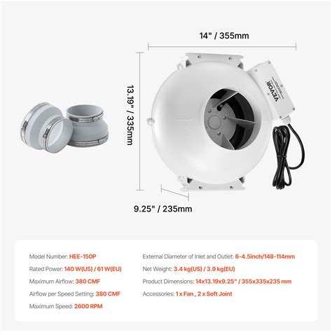 VEVOR Radon Vent Fan – Quiet 380 CFM Radon Mitigation System