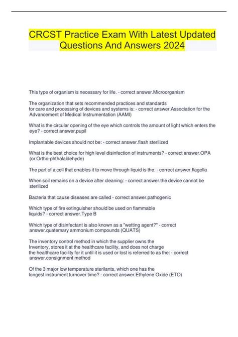 CRCST Practice Exam With Latest Updated Questions And Answers 2024 ...