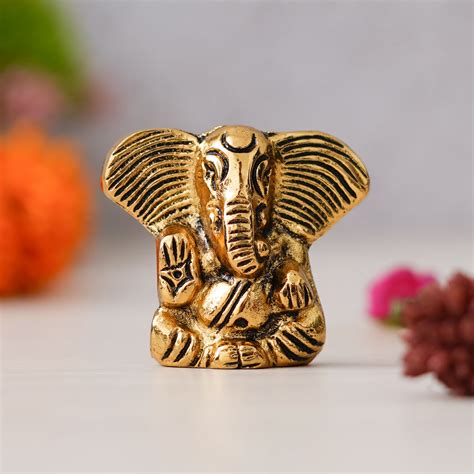 eCraftIndia Golden Metal Handcrafted Blessing Lord Ganesha Idol