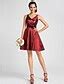 Ball Gown / A-Line V Neck Knee Length Taffeta Bridesmaid Dress with ...
