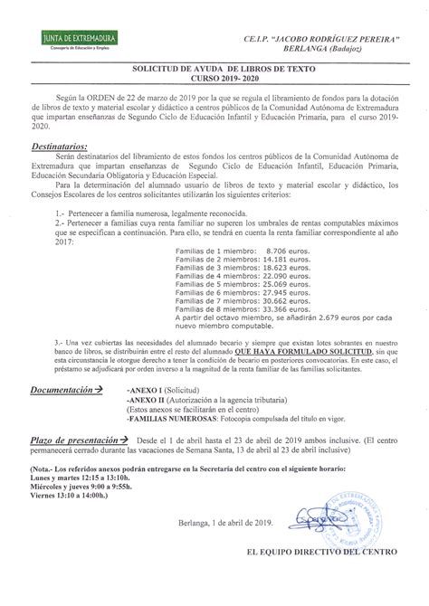 SOLICITUD DE AYUDA DE LIBROS DE TEXTO CURSO 2019-2020