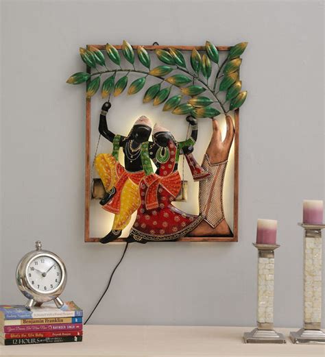 Wall Art: Iron Lord Krishna Wall Art With LED In Multicolour – GKW Retail