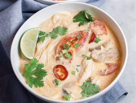 Thai Coconut Chicken Soup (Tom Kha Gai) with Rice Noodles — Zestes Recipes