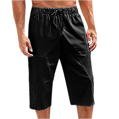 ohmzyzo Men's Long Shorts Knee Length 3/4 Baggy Pants Summer Drawstring ...