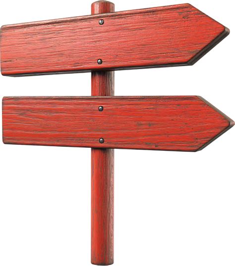 Red wooden directional sign pointing in opposite directions, ideal for ...