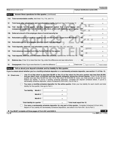 Form 941 Worksheet 1 2020