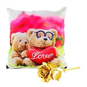 Buy ARCHIES Love Cushion (12x12 inches) with Filler & Golden Rose ...