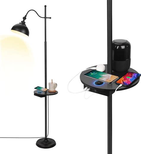 JCPYIUL Industrial Floor Lamp Tray Floor Lamps with USB Wireless ...