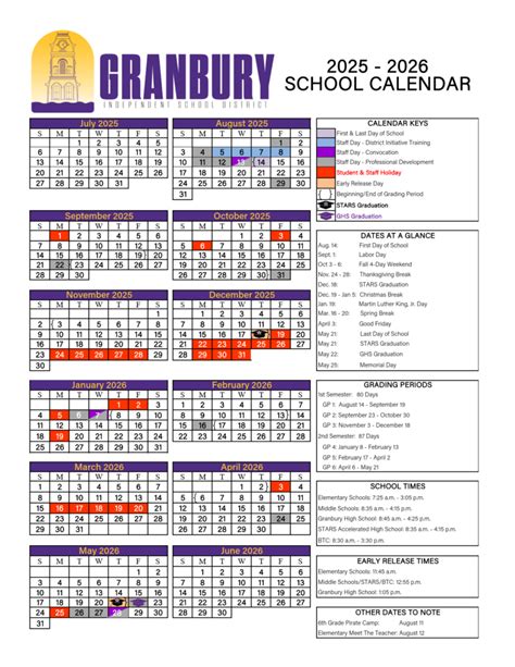 Granbury ISD School Calendar 25-26 [PDF] - EduCounty