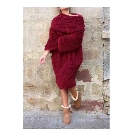 Burgundy Sweater Dress, Fluffy Dress, Winter Dress, Oversized Dress ...