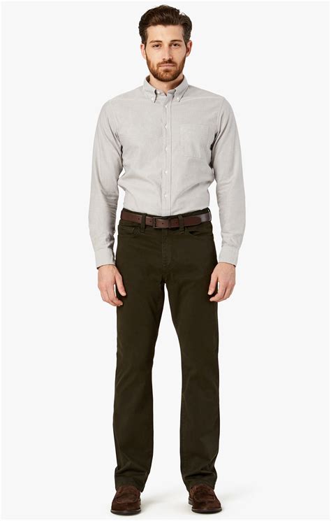 34 Heritage Men's Charisma Relaxed Straight Pants in Dark Green Twill