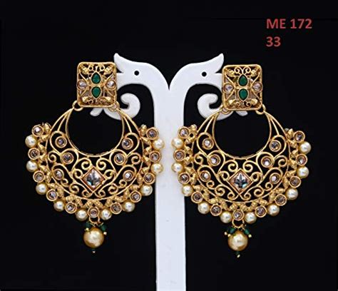 Buy Caratyogi Royal Design Chandbali Earrings 18K Gold Plated Rich ...