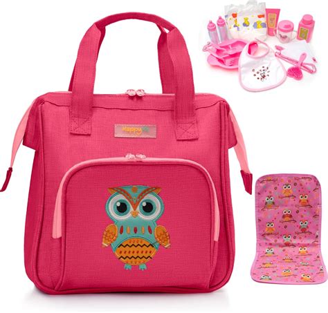 HappyVk- Pink Baby Doll Diaper Bag with Doll Changing Pad and Doll Accessories Set - Handbag for ...