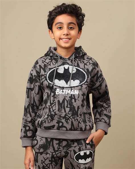 Batman Printed Oversized Reversible Sequin Hoodie For Boys – Kidsville