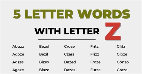 5 Letter Words with Z: Useful List of Five Letter Words with Z • 7ESL